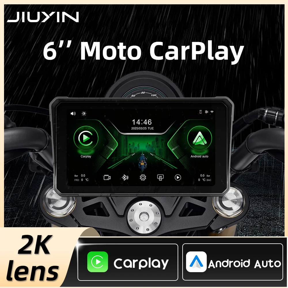 JIUYIN 6 Zoll IPX8 Wasserdicht Motorrad GPS Navigation Drahtlose Carplay Android Auto DVR Stick Recorder Moto Monitor WIFI Image
