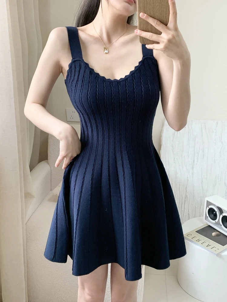 Sexy süßes gestricktes trägerloses Kleid für Damen, sexy, eng anliegende A-Linie, rosa Kleider, Frühlings- und Sommermode, hohe Taille, Y2K-Kleidung