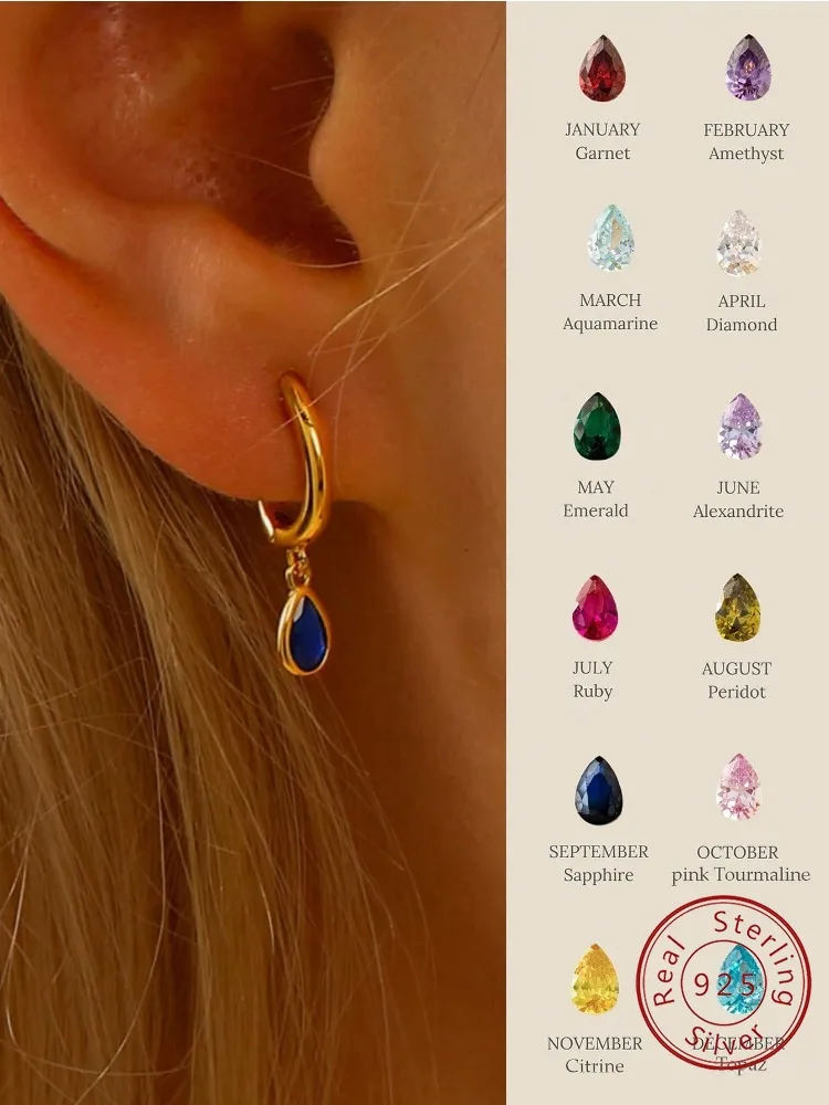 925 Sterling Silber mehrfarbige, wassertropfenförmige Zirkon-Creolen für Damen, modischer, hochwertiger Schmuck zum Jahrestag Image