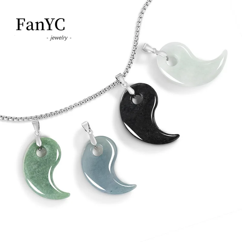 Natürlicher burmesischer Jadeit-Magatama-Anhänger mit exquisiter Schnitzerei, stilvolle, minimalistische Halskette für Männer und Frauen, perfekte Geschenke Image