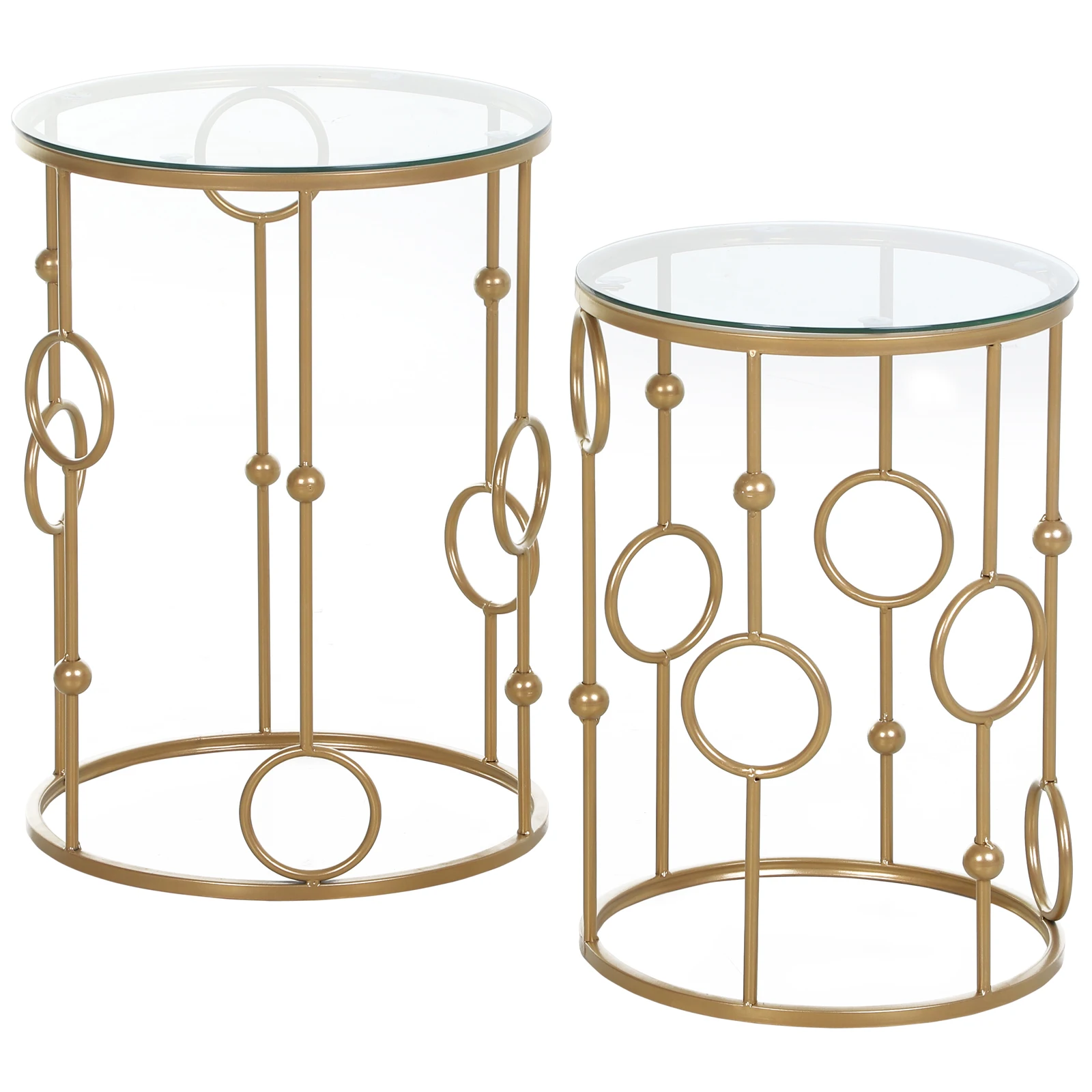 HOMCOM Tables gigognes Lot de 2 Tables Basses Rondes Design Style Art déco Ø 41 et Ø 36 cm métal doré Verre trempé 5 mm