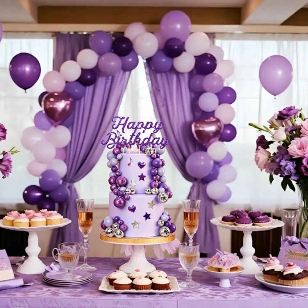32-teiliges Geburtstagstorten-Dekorationsset, lila Disco-Kugel- und Sternen-Dekorationen mit Happy-Birthday-Schild für Tortendekoration Image