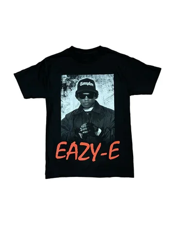 Eazy E Herren-T-Shirt aus schwarzer Baumwolle im Vintage-Streetwear-Hip-Hop-Stil