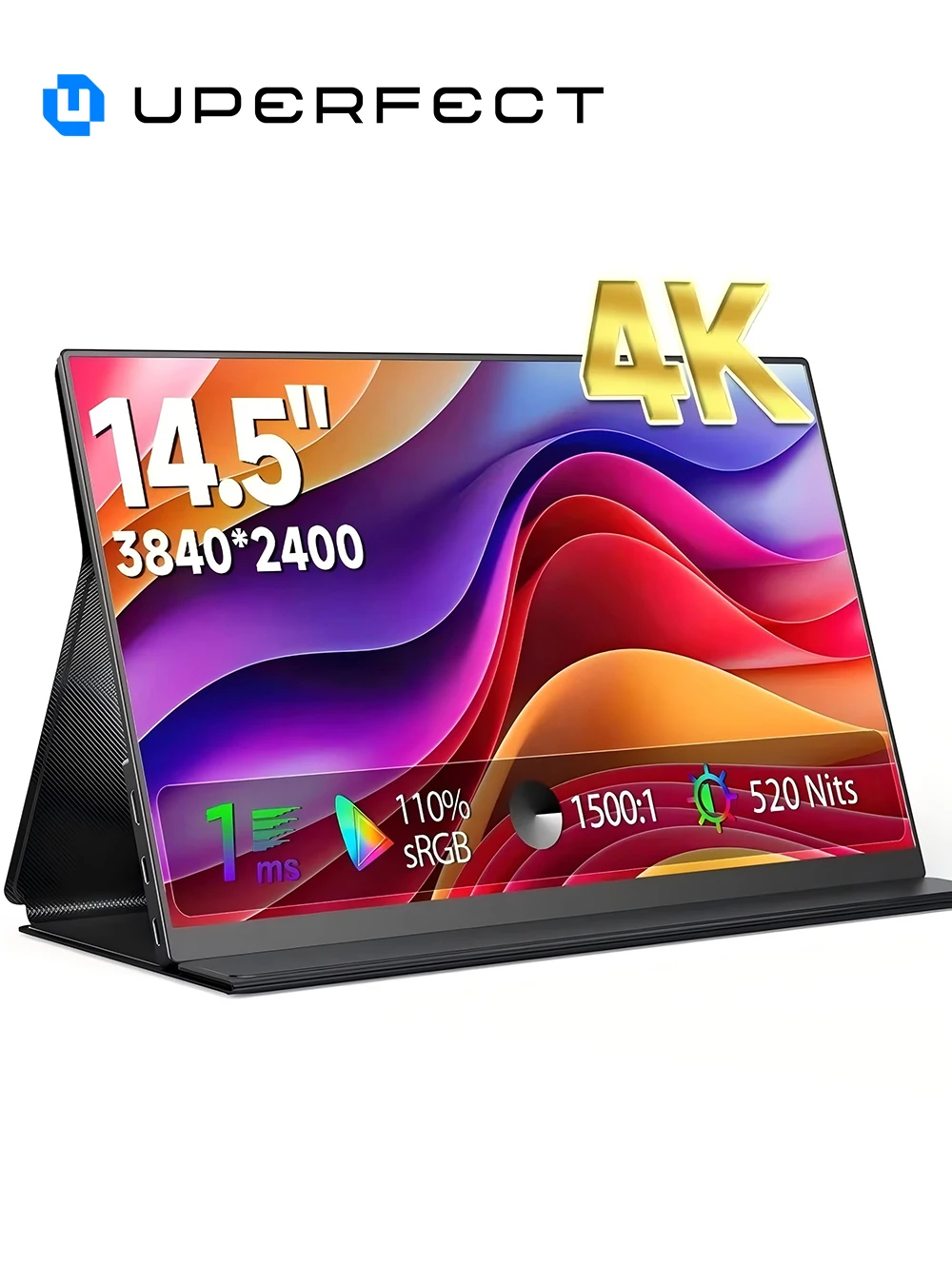 UPERFECT 14.5" 4K 60Hz moniteur portable 16:10 écran IPS 100% sRGB 8bit + RFC VESA 75mm moniteur avec Type-C Mini HDMI deuxième écran support arrière pour MAC / ordinateur portable / PC / Xbox / PS4 /