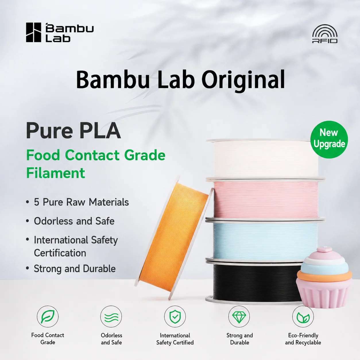 Bambu Lab Original PLA Pure 3D-Drucker Filament 1KG Lebensmittelkontaktgeeignetes PLA-Pure DIY Druckmaterial Maschinenverbrauchsmaterial Image