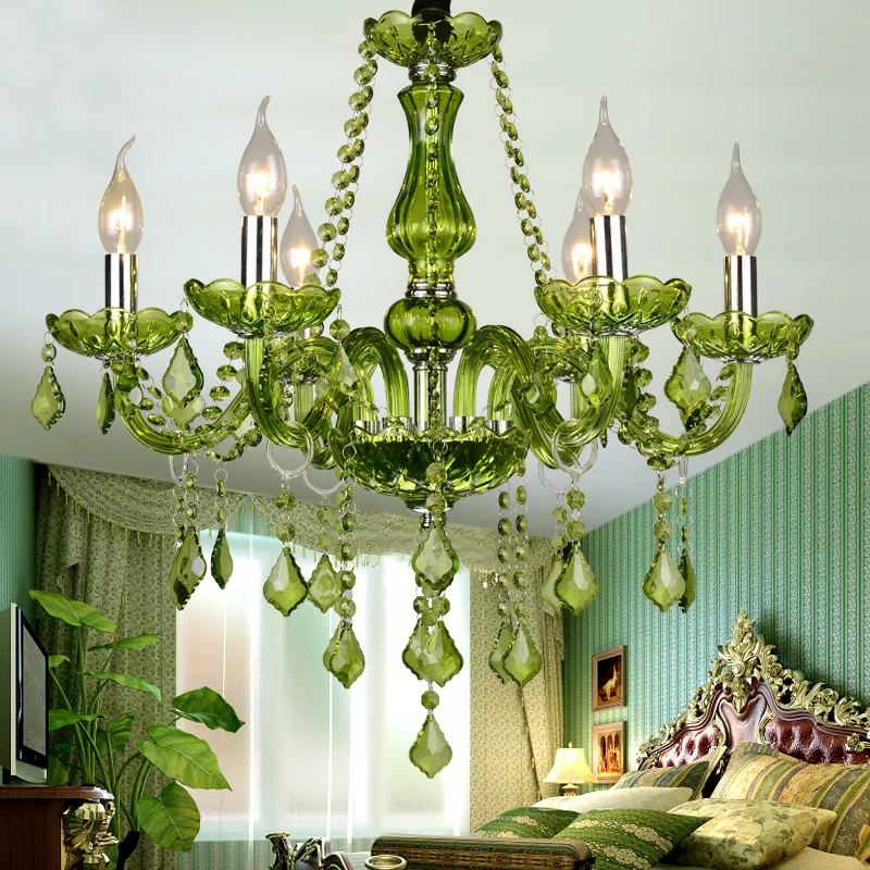 E14 Luxus Kristall Kronleuchter Grün Hochzeit Wohnzimmer Schlafzimmer Villa Suspension Licht Hotel Restaurant Cafe Bar Kerze Anhänger Lampen