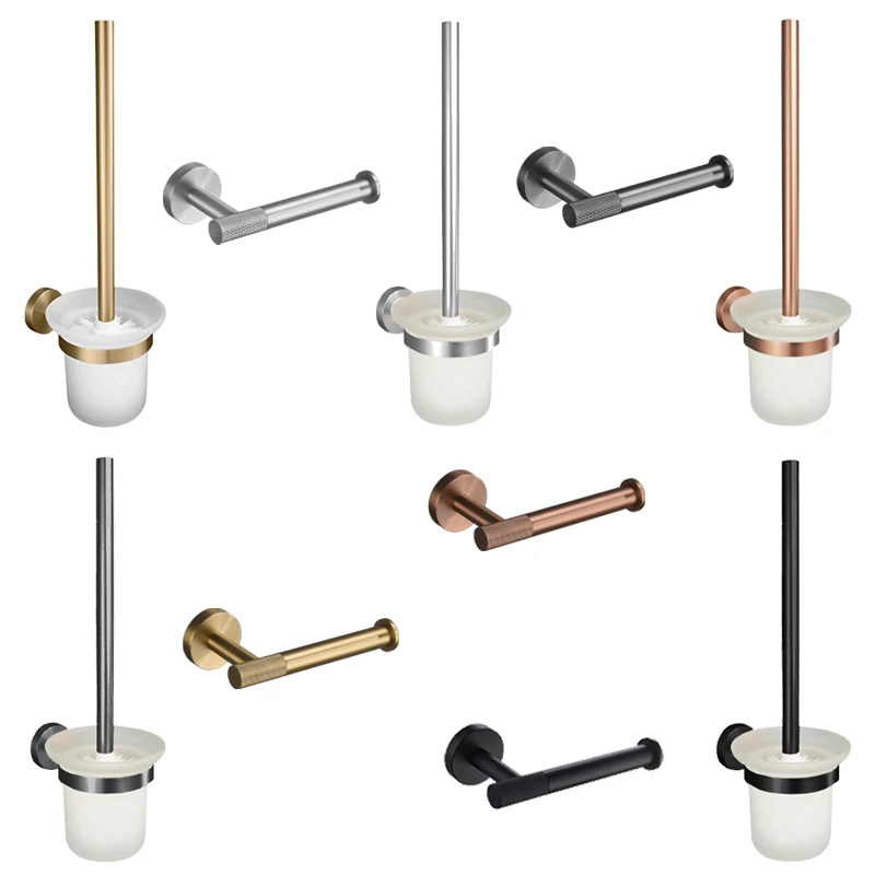 Accessoires de salle de bain en laiton brossé doré, ensemble de quincaillerie de salle de bain moletée, étagère pour porte-papier toilette et porte-rouleau de papier toilette