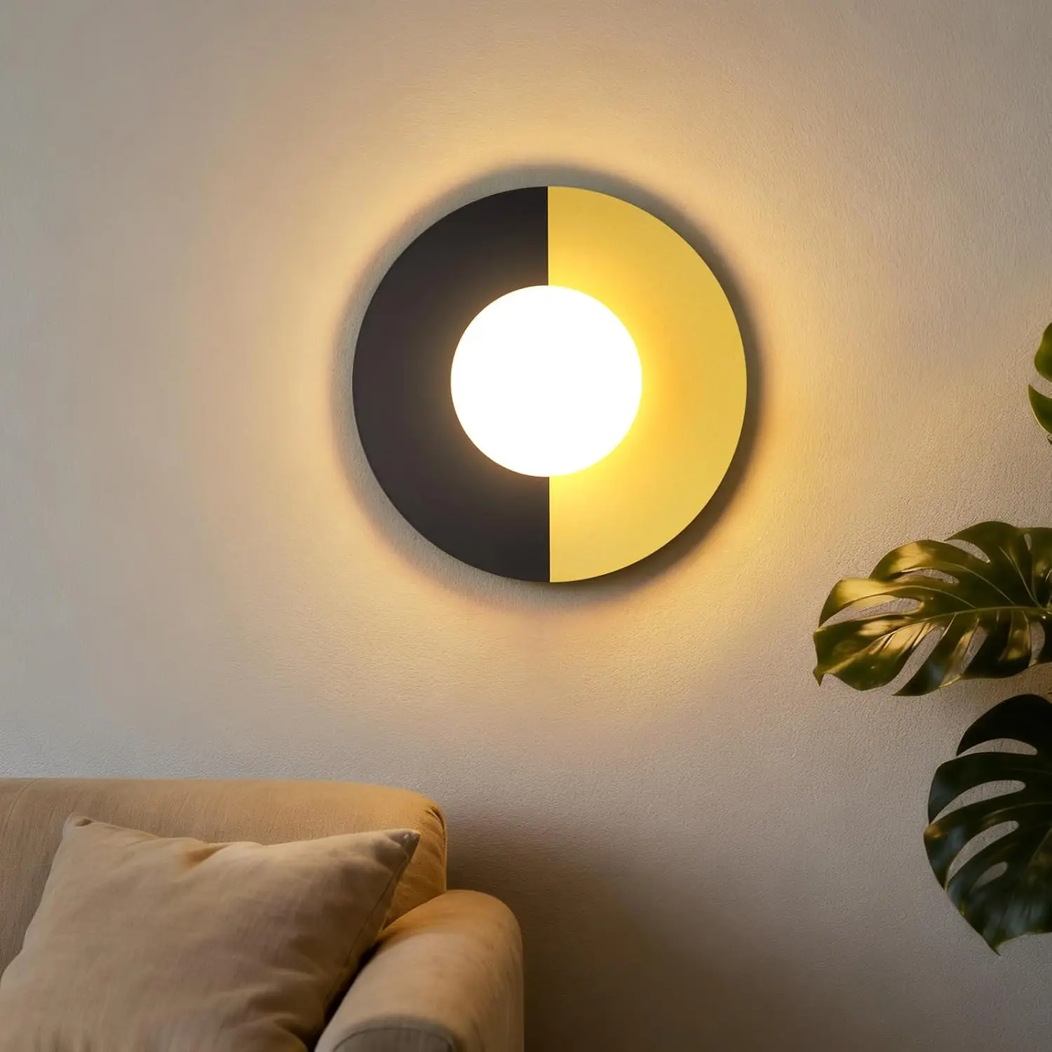 Wandleuchte Innen Wandlampe Schlafzimmer - Wandbeleuchtung Schwarzgold Vintage Glas und Metall Flurlampe Modern Design E14 Nachttischlampe für Treppenhaus Bett Gang (ohne Leuchtmittel)
