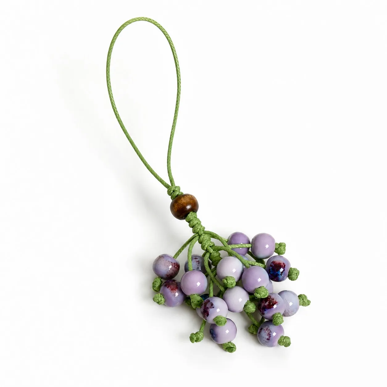 Handgefertigter Weicher Lila Tropfenförmiger Keramik-Taschenanhänger mit Geflochtener Wachsschnur Alltägliches Geschenk-Accessoire S04-0048 Image