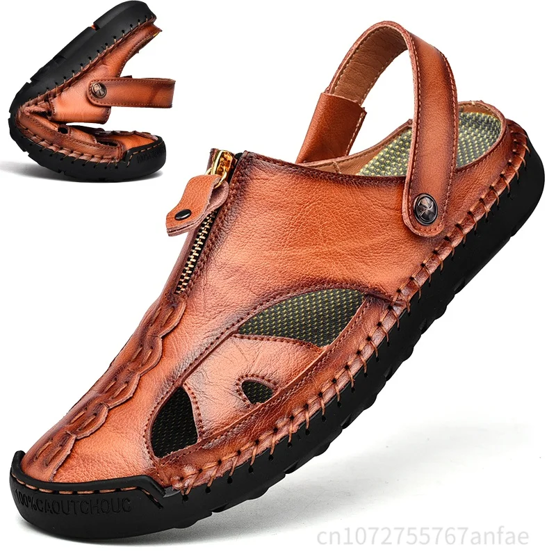 Sommer-Herrensandalen aus echtem Leder, Freizeitschuhe für Herren, Outdoor-Herrensandalen aus Leder für Herren, Strandschuhe, römische Herrenschuhe