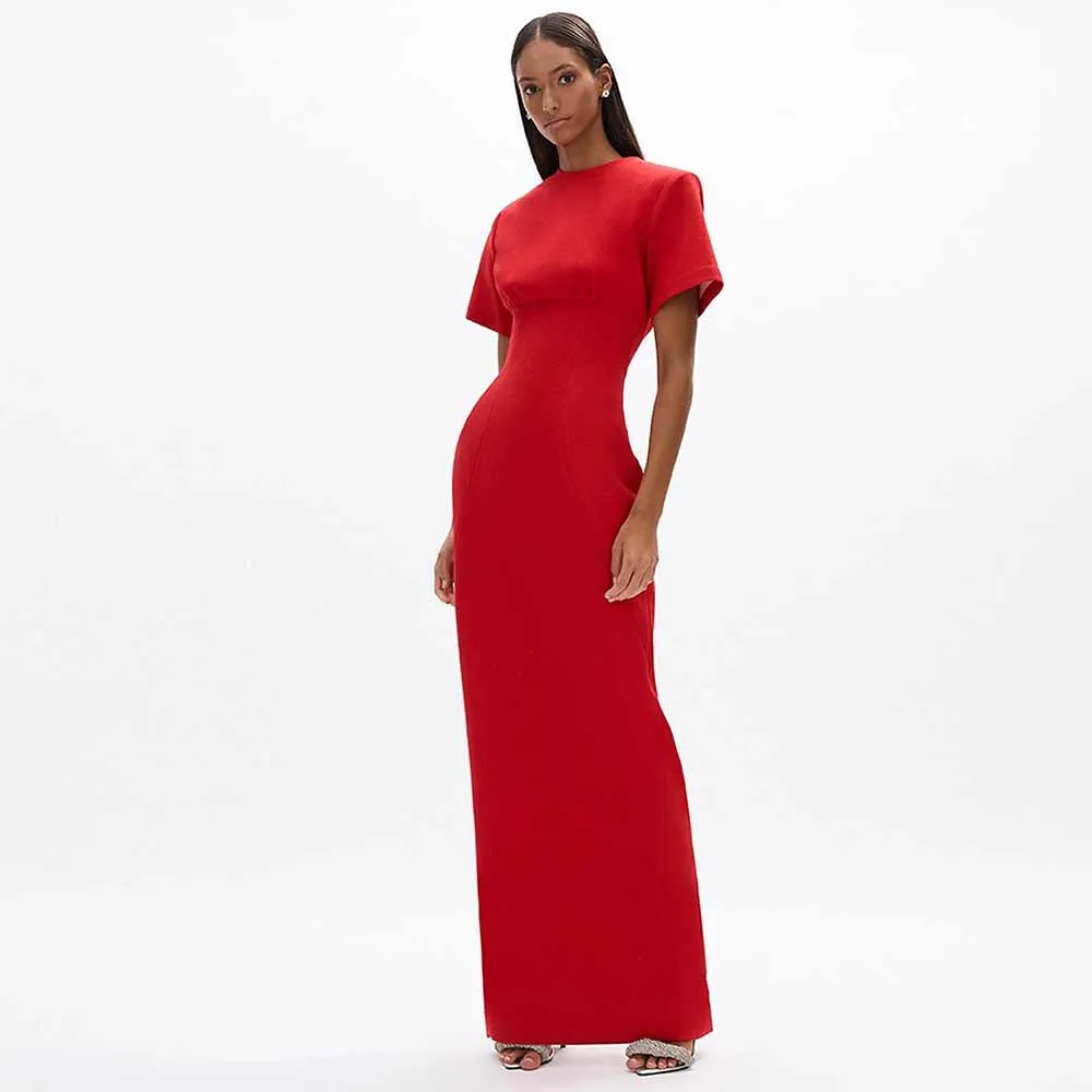 Simple Women's Evening Ball Gowns Jersey Sheath/Column Party Dress Red O-Neck Pleat Dress for Special Occasions Maxi 2025