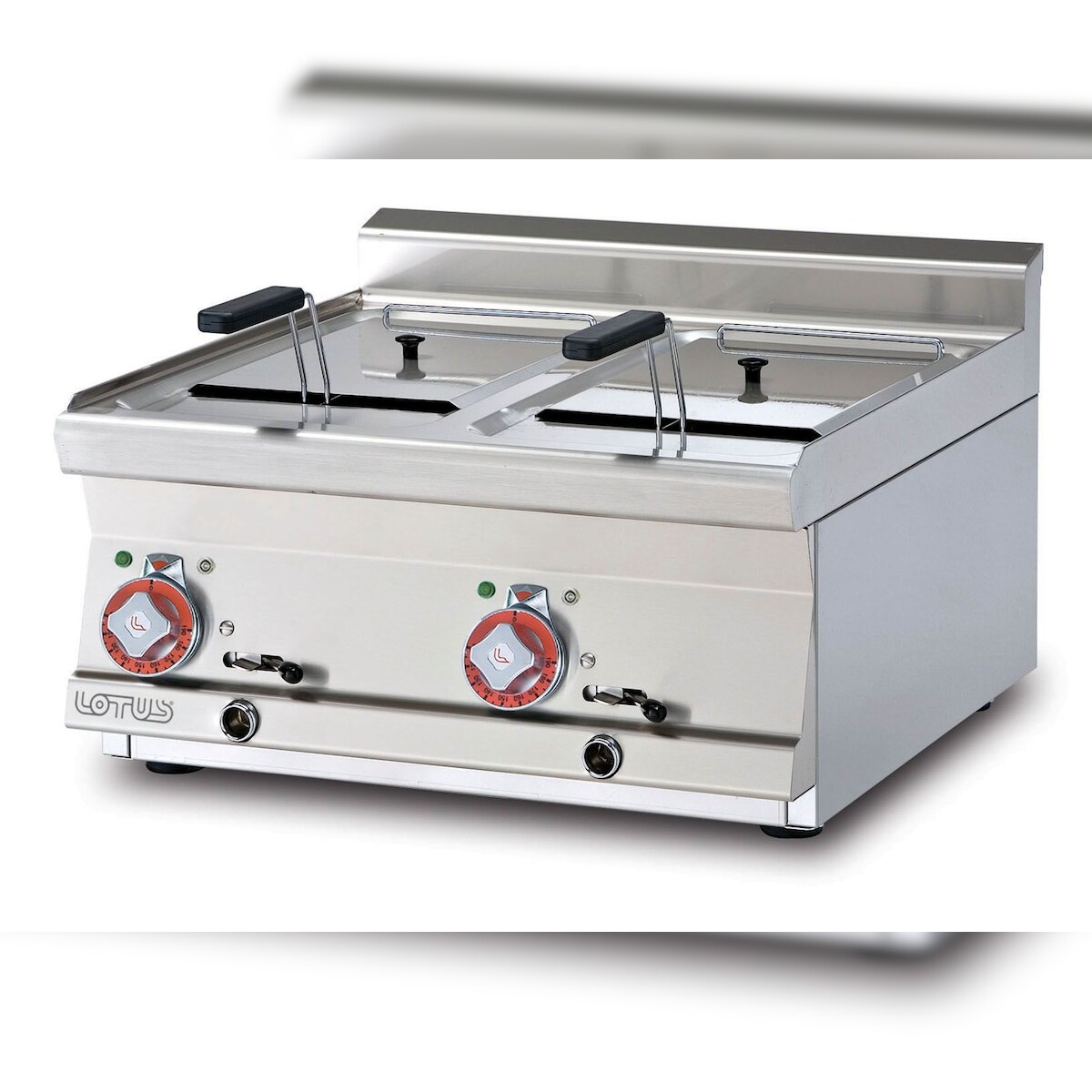 Redcook Drehstrom-Elektrofritteuse 2 Becken 10+10 Liter mit Filter und Deckel Maße cm 60x60 h28 Modell F2/10T-66ET Image