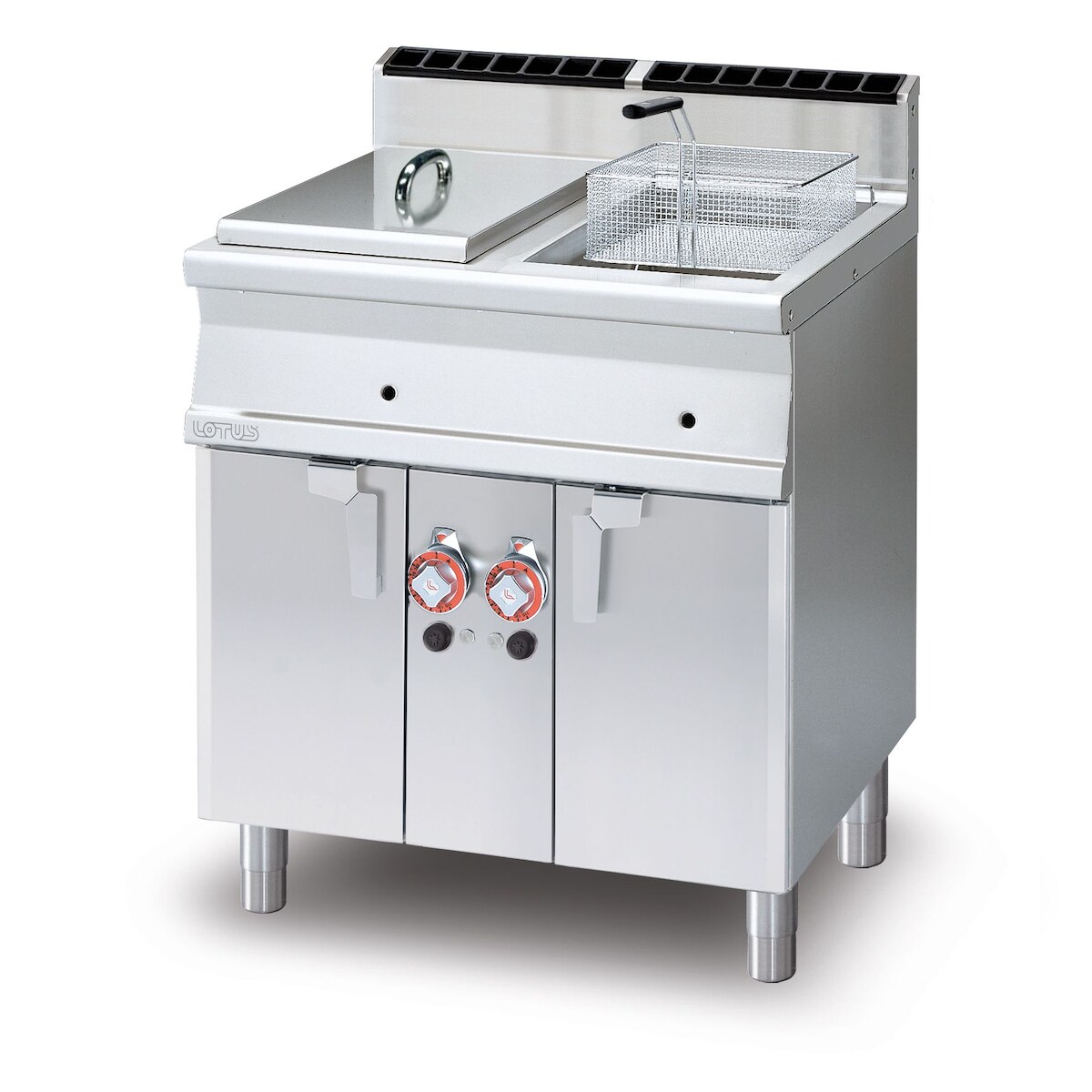 Redcook Gas Friteuse 2 Becken 18+18 lt. Struktur aus rostfreiem Stahl. Abmessungen 80x70,5 h90 cm. Modell F2/18-78G Image