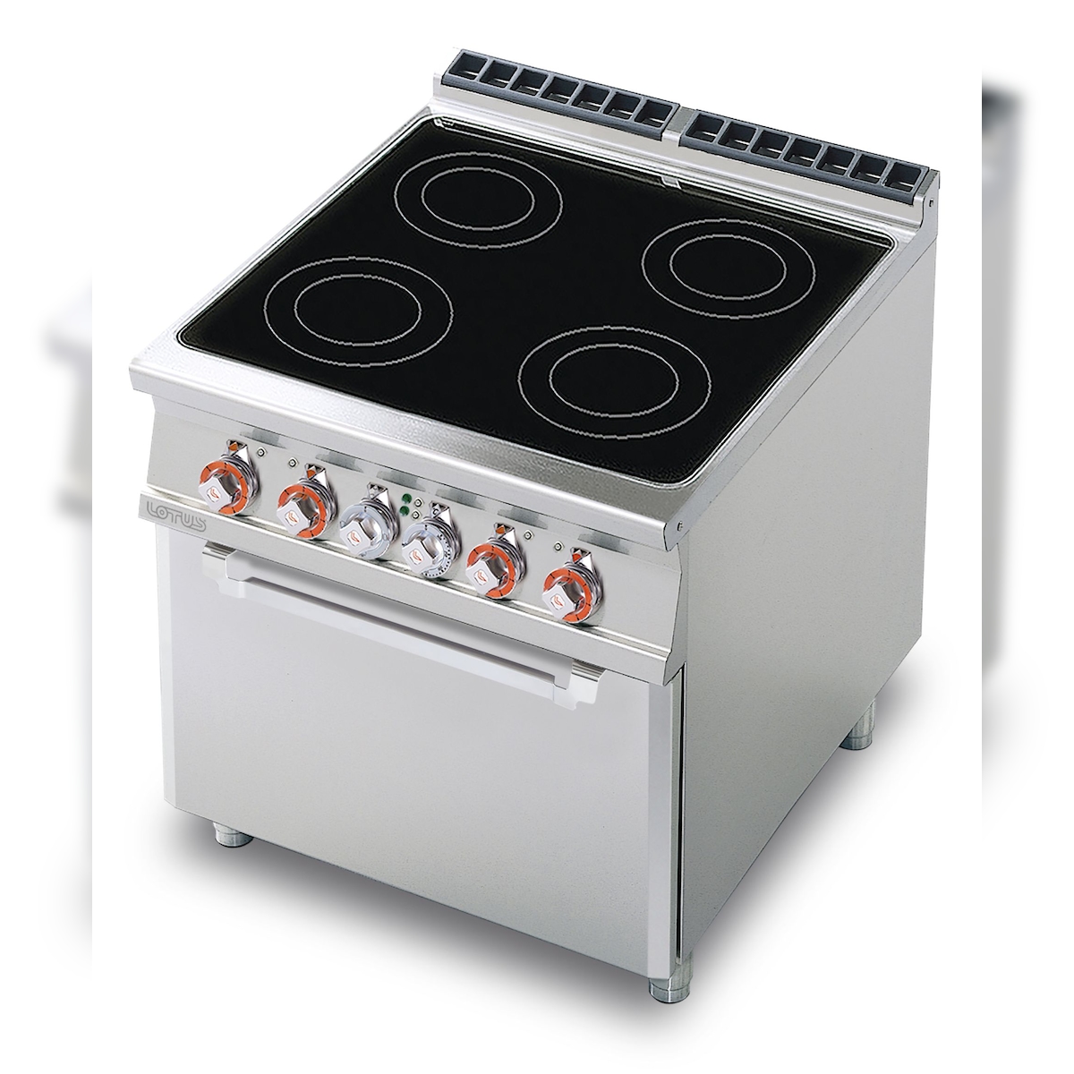 Elektroherd mit 4 Glaskeramik-Kochfeldern und elektrischem Backofen GN1/1. Struktur aus rostfreiem Stahl. Abmessungen 80x90 h90 cm. Modell CFVC4-98ET Image