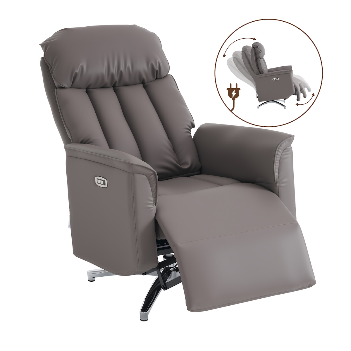 Home Nature Wohnkonzept Elektrischer Relaxsessel Fernsehsessel mit Fußstütze verstellbare Rückenlehne Kunstleder Braun Stahlfuß Schwarz Image