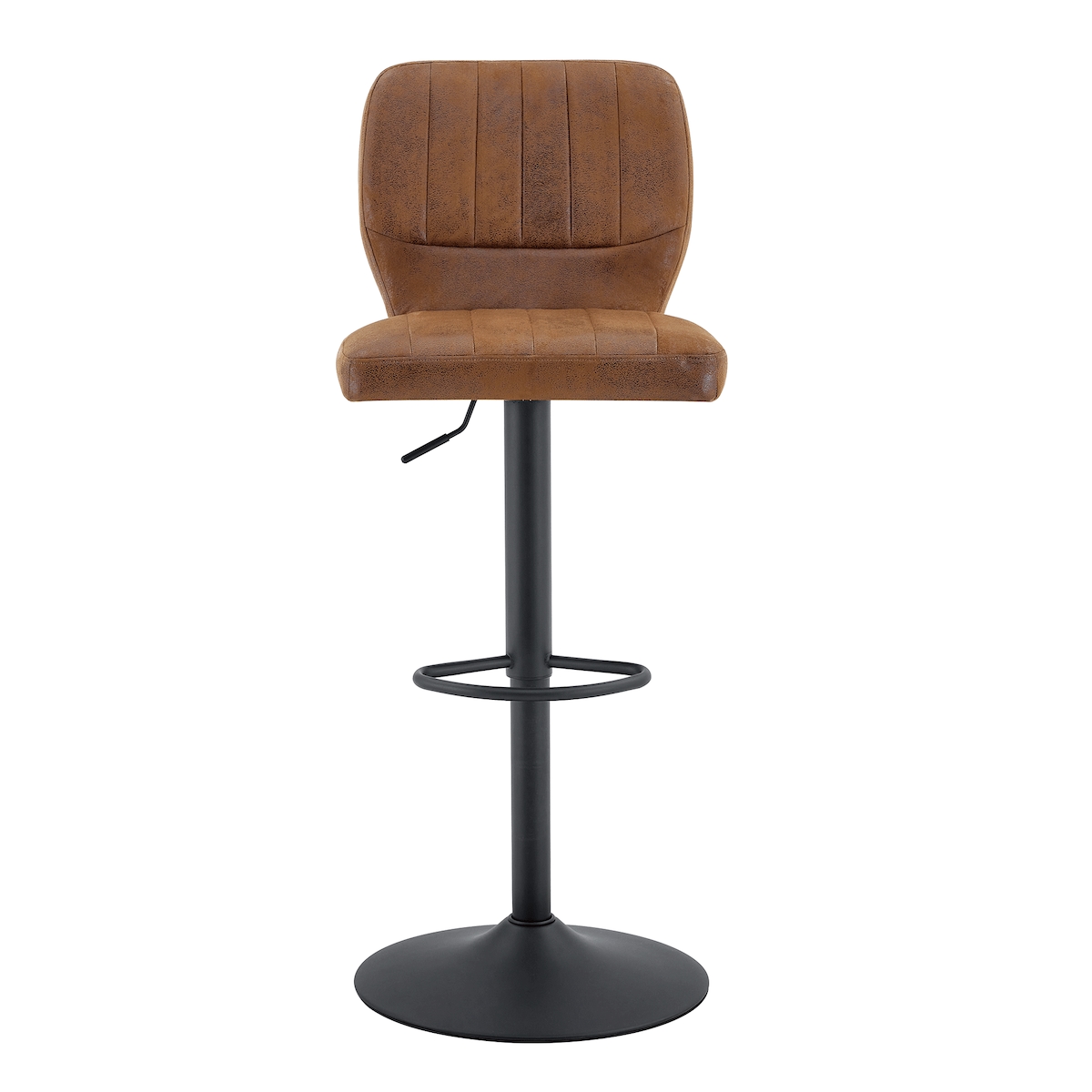 OKWISH Barhocker aus Metall und PU in Braun-Schwarz, höhenverstellbar 52x45x93-114 cm, 360° drehbar, mit Rückenlehne und Fußstütze Image