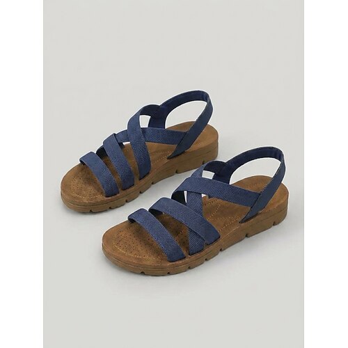 Bequeme khakifarbene Damensandalen mit elastischen Riemen – leichte, gepolsterte Sandalen mit weichem Fußbett, elastischen Kreuzriemen und rutschfester Sohle für Reisen, Urlaub und Alltag Image