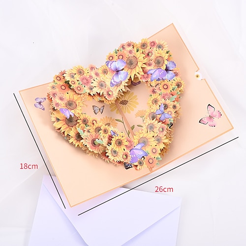 3D-Kirschblüten-Pop-up-Karte, herzförmige Blumengrußkarte für Ehefrau, Freundin, Mutter – handgefertigte Karte zum Geburtstag, Valentinstag, Muttertag, Jahrestag oder zur Hochzeit mit Umschlag Image