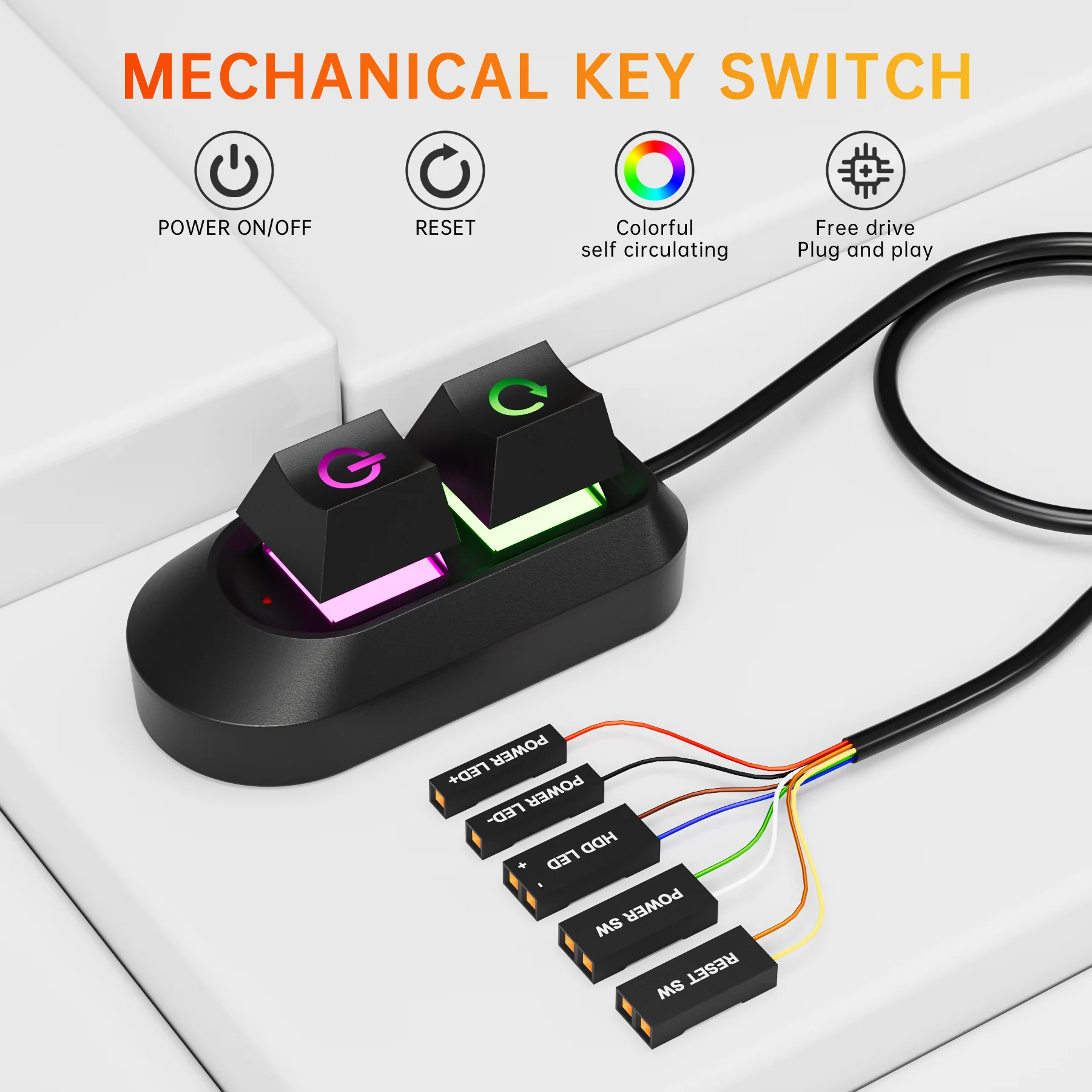 Mechanischer Desktop-Netzschalter, externer Start, Computer-Schalter, Ein/Aus- und Reset-Taste, Verlängerungskabel, PC-Netzschalter Image