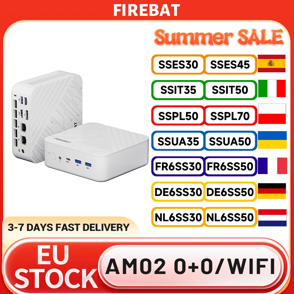 FIREBAT AM02 Mini-PC, AMD Ryzen 7 H 255 8 Kerne 16 Threads bis zu 4,9 GHz, Radeon 780M Grafik, Dual DDR5 5600MHz RAM-Steckplätze, Dual M.2 PCIe SSD-Steckplätze, HDMI + DP + Full-Function Type-C für drei Monitore, Dual Gigabit RJ45 WiFi 6 Bluetooth... Image