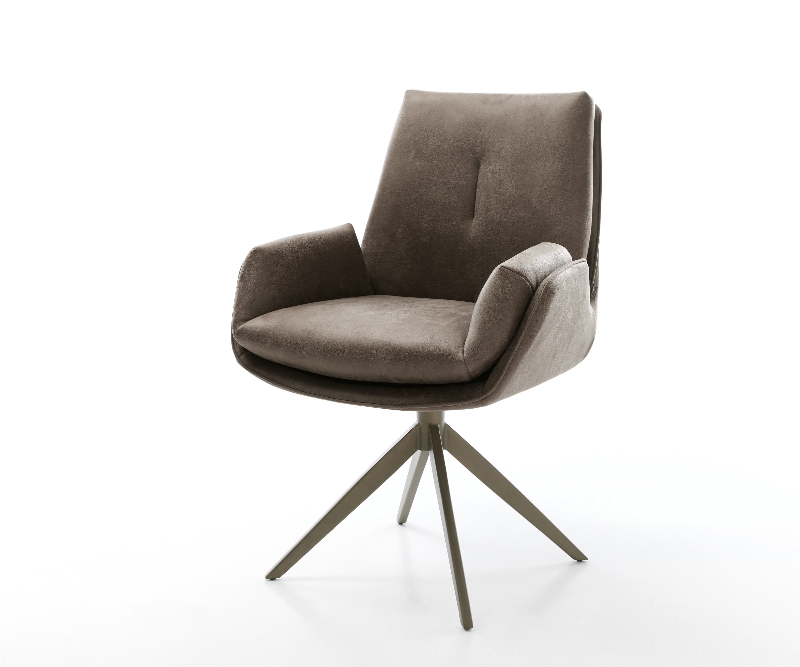 DELIFE Drehstuhl Clea-Flex Mikrofaser Taupe Vintage Kreuzgestell breit Effektfinish Titan 360° drehbar Wippfunktion, Esszimmerstühle Image