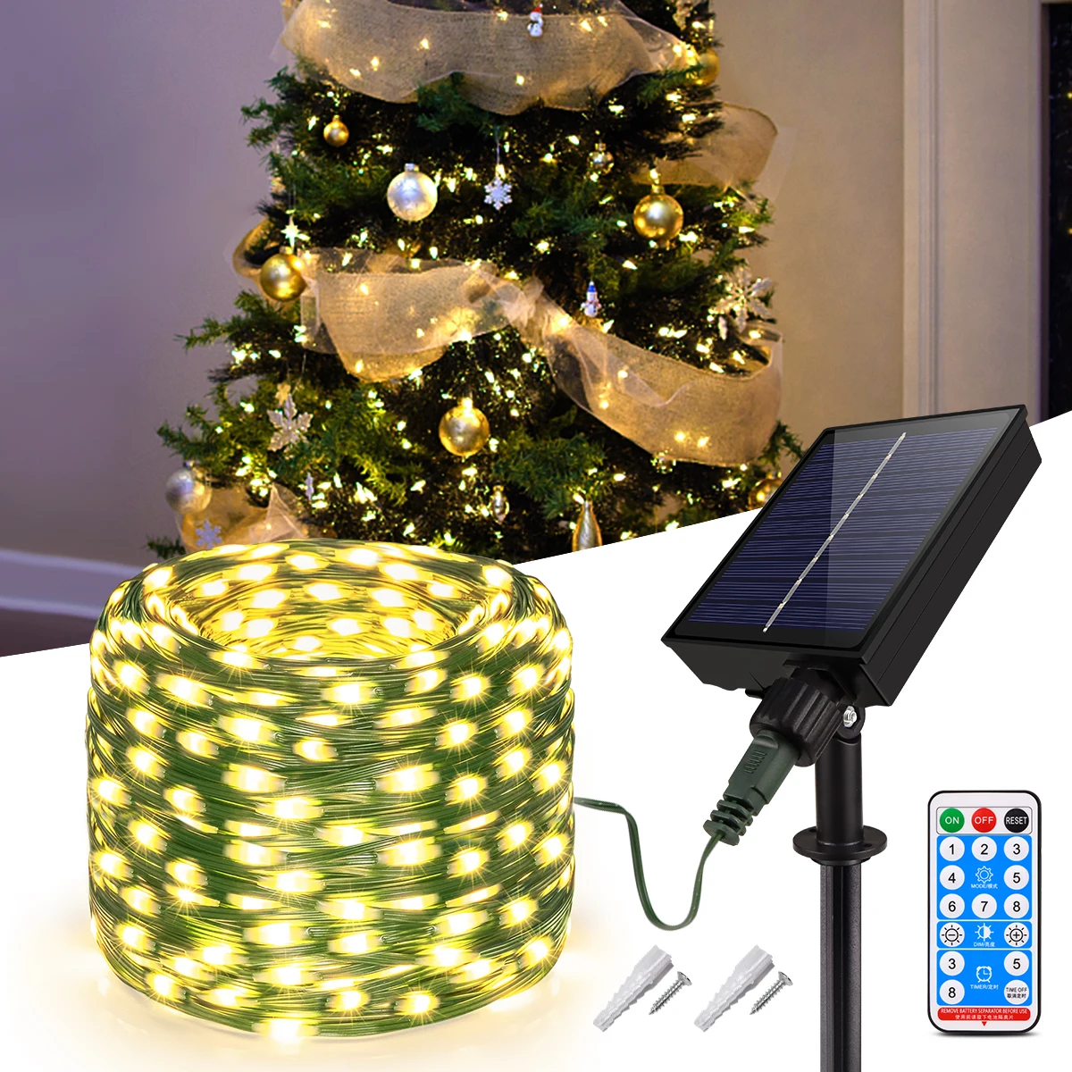 100M 50M Outdoor Solar Girlande Lichter Leder LED String Fairy Licht Wasserdichte Girlande High-Power Solar Lampe für Garten Dekor Image