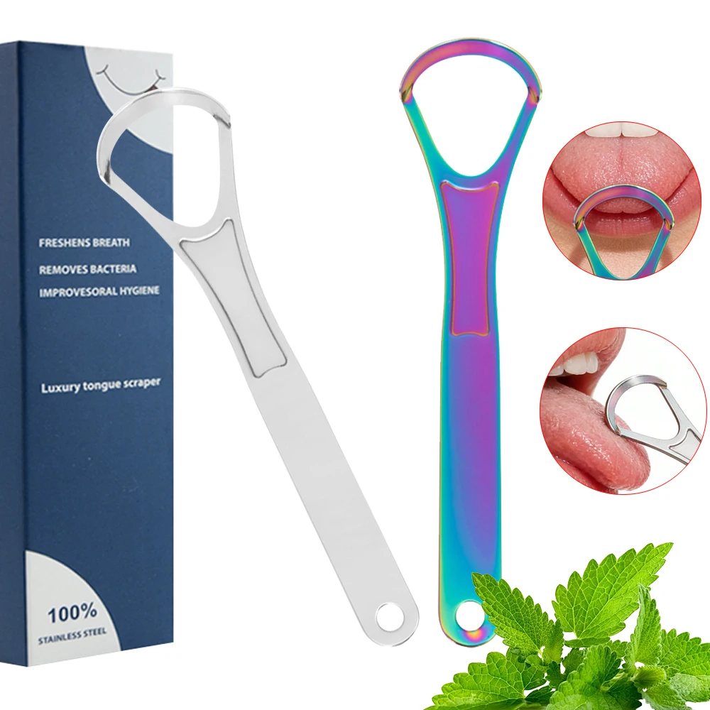 Zungenschaber aus Edelstahl – stilvolle Mundhygiene-Werkzeuge zur Reduzierung von Mundgeruch, entfernt Beschichtung, ergonomischer Griff, einfach Image
