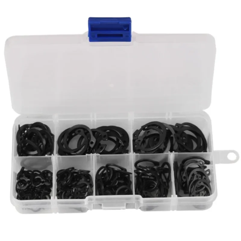200-teiliges Sicherungsring-Set aus Kohlenstoffstahl, M6 bis M20, interne externe Sicherungsringe für die Montage und Reparatur des Wellengehäuses Image