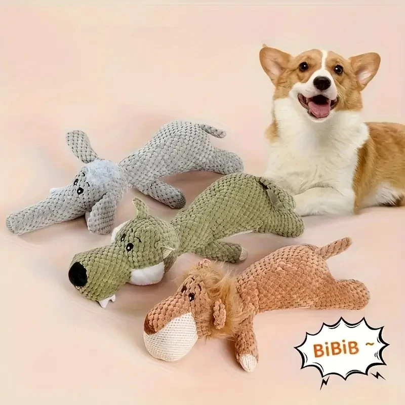 1/3 Stück großes Hundespielzeug, bissfestes Plüschspielzeug mit Sound, Löwe, Wolf, Elefant, Cartoon-Haustierspielzeug, quietschendes Hundespielzeug für kleine und mittelgroße Hunde Image