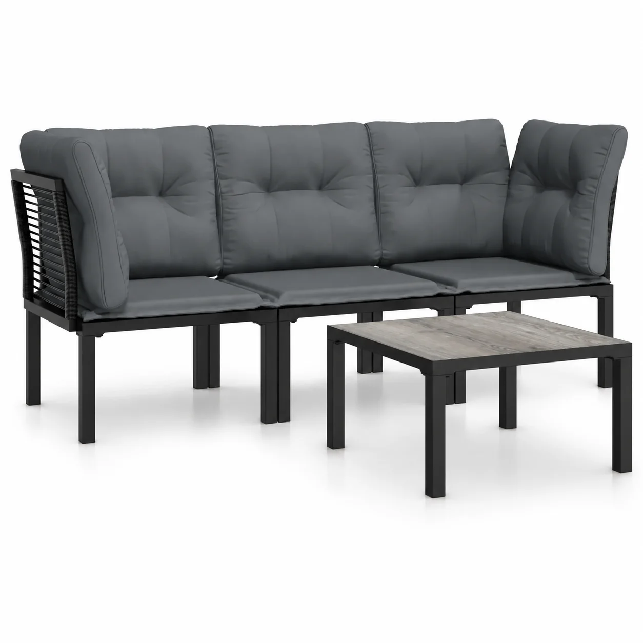 Schwarz-graues 4-teiliges Garten-Lounge-Set, Polyrattan-Gartenmöbel, stilvoll und langlebig, perfekt für Terrasse und Garten. Image