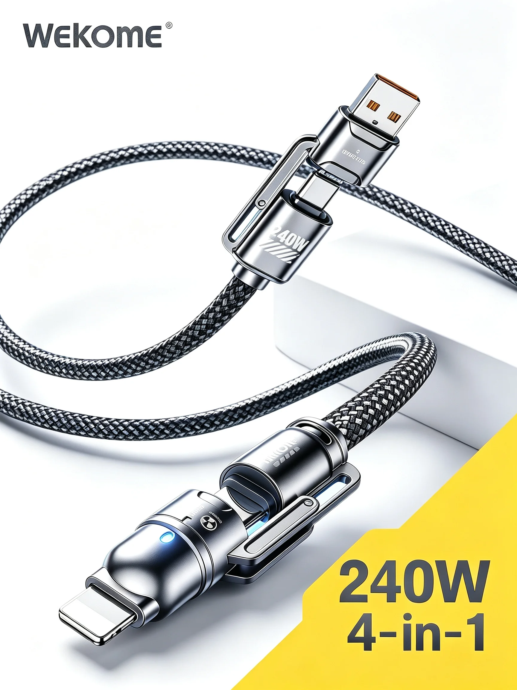 Wekome KINKONG 240W 4-in-1 Schnellladekabel Geflochtenes Zinklegierungs-6-Kern-Kabel für Laptops Image