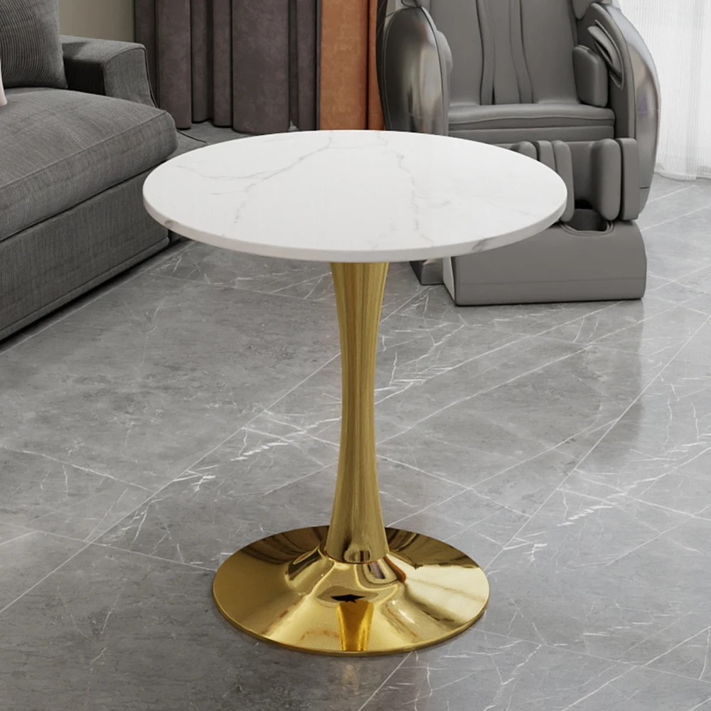 27,6 Zoll Goldener Runder Tisch, Mid-Century Modern Stil, Weißer Marmor mit Maserung, Ideal für 2-4 Personen, Vielseitig Einsetzbar für Wohnraumdekoration