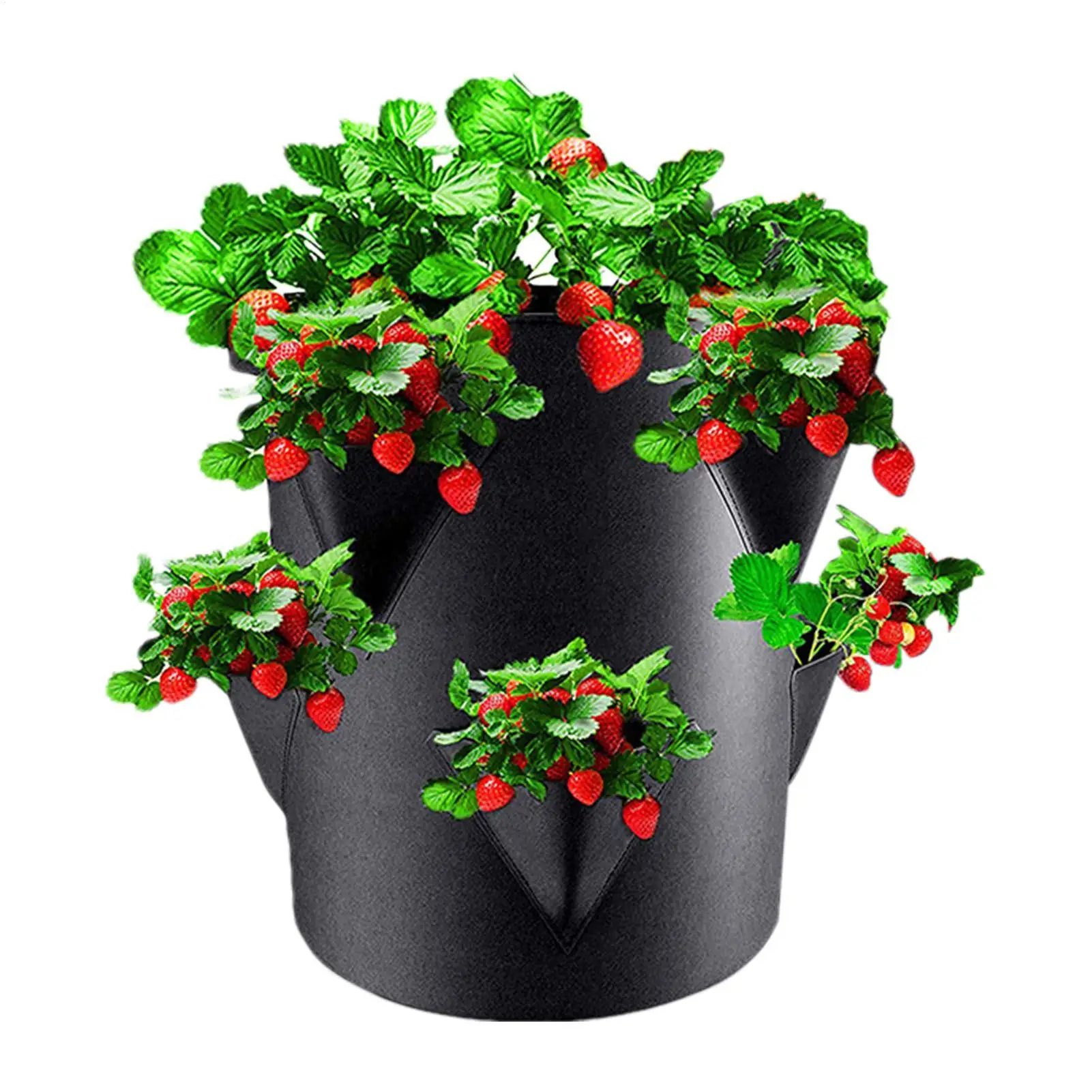 Erdbeer-Töpfe und Pflanzgefäße mit 6 seitlichen Pflanztaschen, Outdoor-Pflanzgefäße, Erdbeer-Pflanztöpfe, atmungsaktiv, 7 Gallonen, für den Garten Image