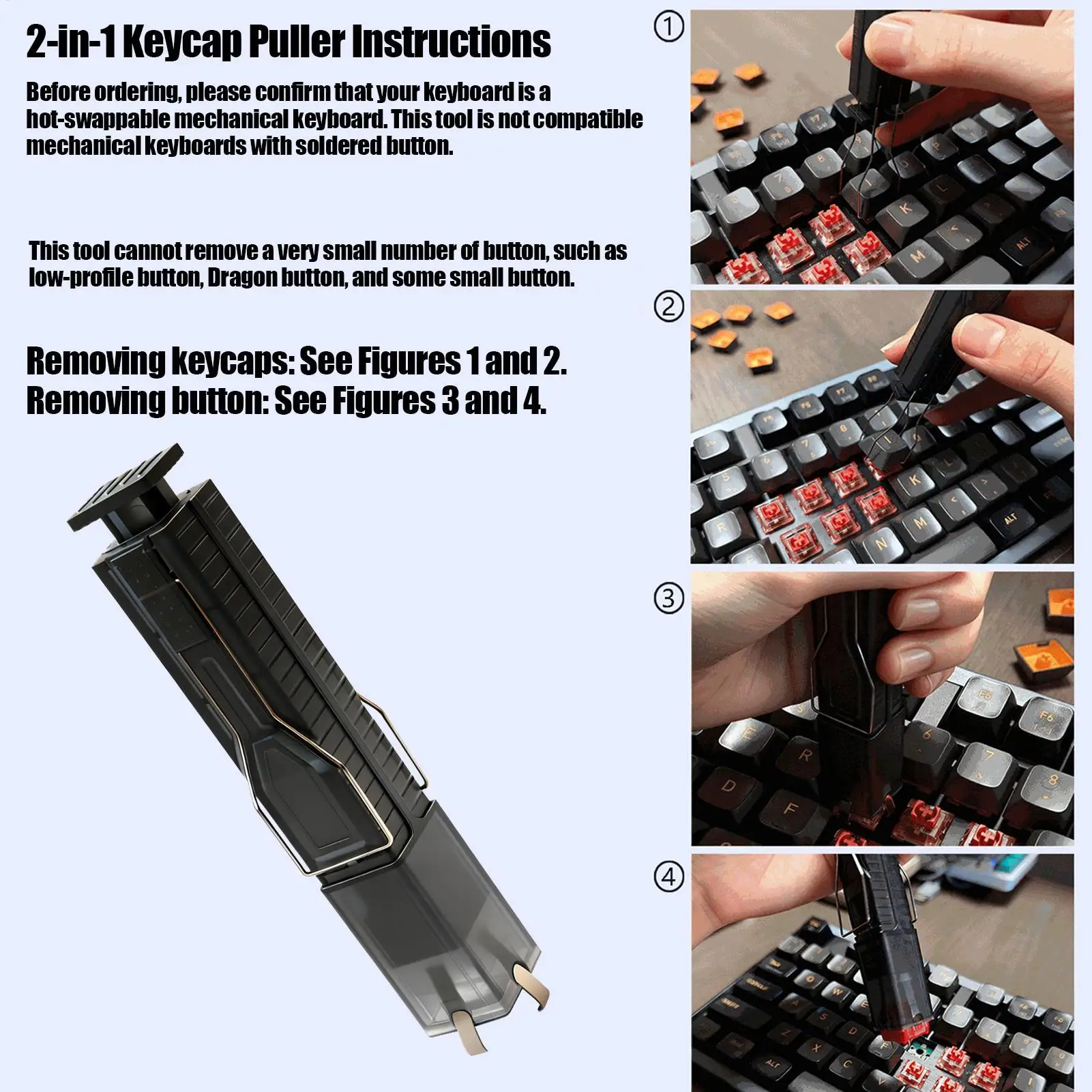 Tastatur-Tastenkappen-Abzieher mit 4-Klauen-Griff, Tastenabzieher für mechanische Tastaturen, zum Entfernen von Tastenkappen und Schaltern, für die Reparatur und Reinigung von Tastaturen Image