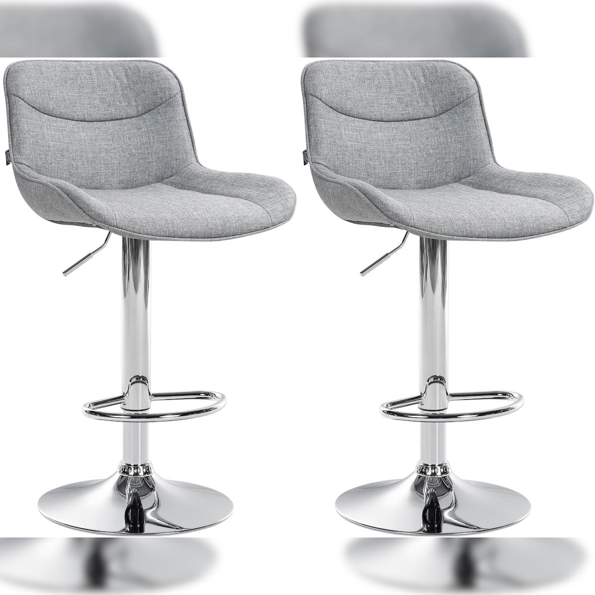 Décoshop26 - Set aus 2 ergonomisch geformten Drehhockern mit Ziernähten in grauem Stoff und verchromtem Metallgestell 10_0006200 Image