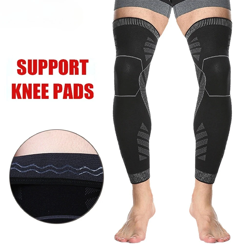 Lange Kompressionsstrümpfe, Vollbein-Sleeve Lange Kniebandage Kniestütze Schutz für Basketball, Fußball, Knieschmerzen-Linderung Image