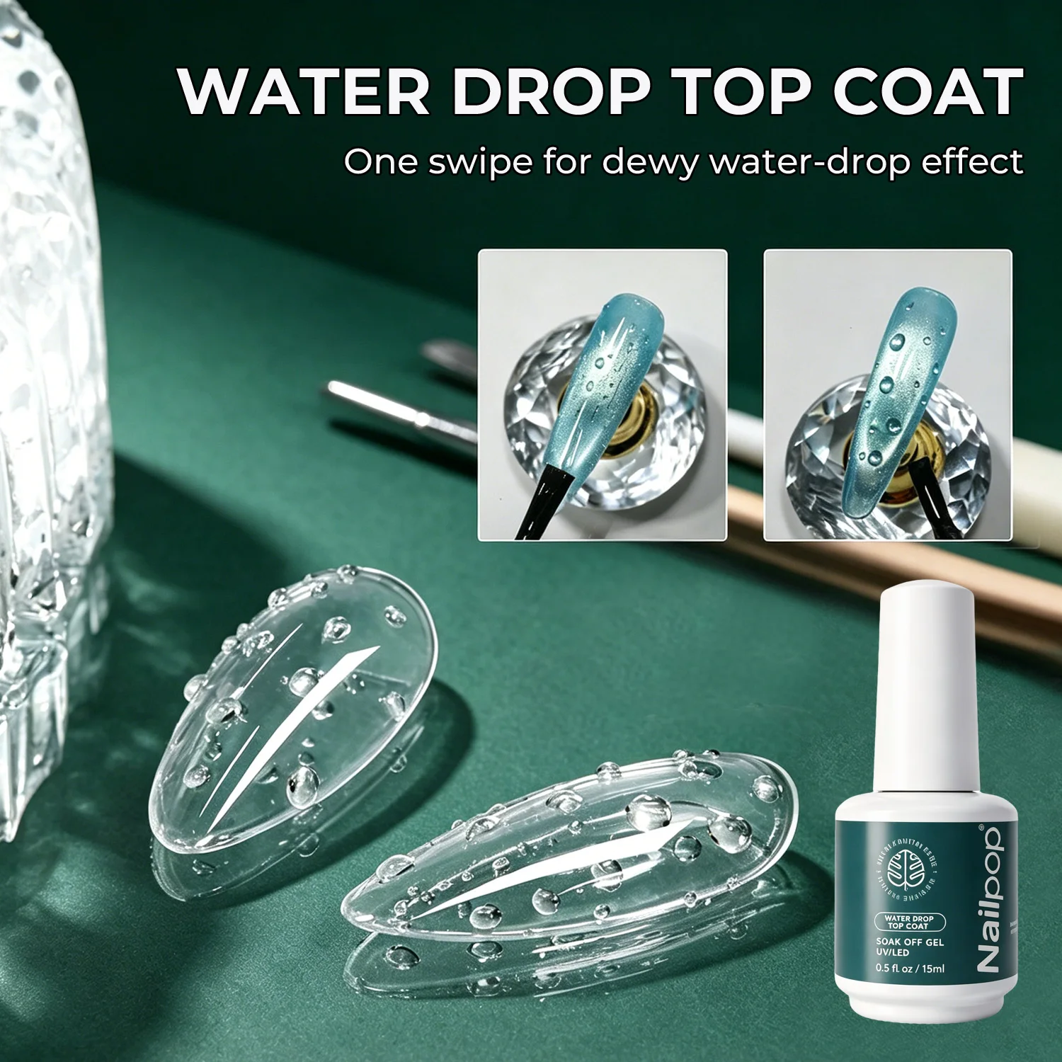 Nailpo HEMA/TPO-freier Water Drop Top Coat, kein Abwischen, selbstnivellierend, 5 Sekunden Aushärtung, langanhaltend, 15ml, perfekt für 3D-Effekt, Qualität 1/2 Stück Image