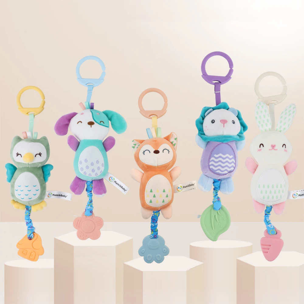 Tierrassel für Neugeborene, weich gefüllt, Handgriff, Babyspielzeug, Shaker, Crinkle, quietschend, sensorische Reisen, für Kleinkinder, hängende Spielzeuggeschenke Image