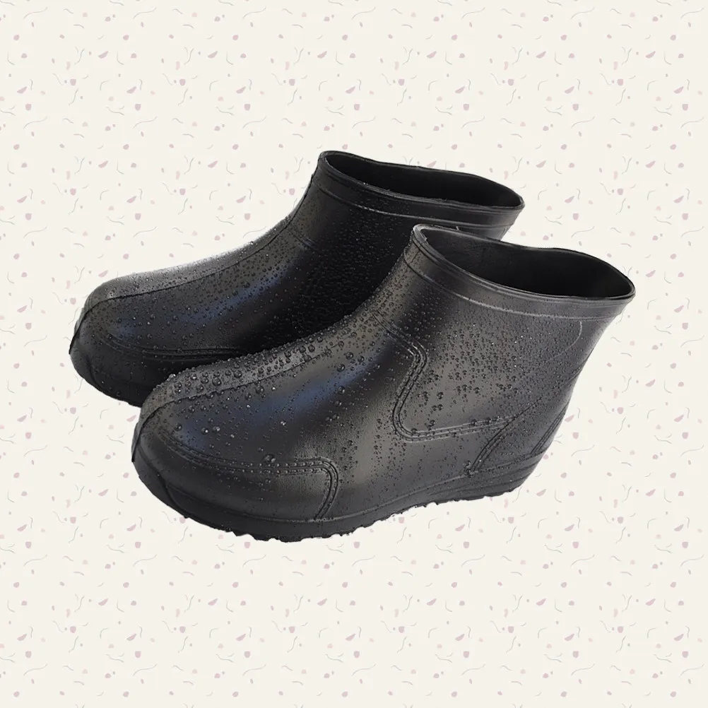 1 Paar rutschfeste Regenschuhe, niedrige Stiefel, säure- und alkalibeständig, Größe 41, schwarz, dicker Absatz, verschleißfeste, rutschfeste Sohle, stabil Image