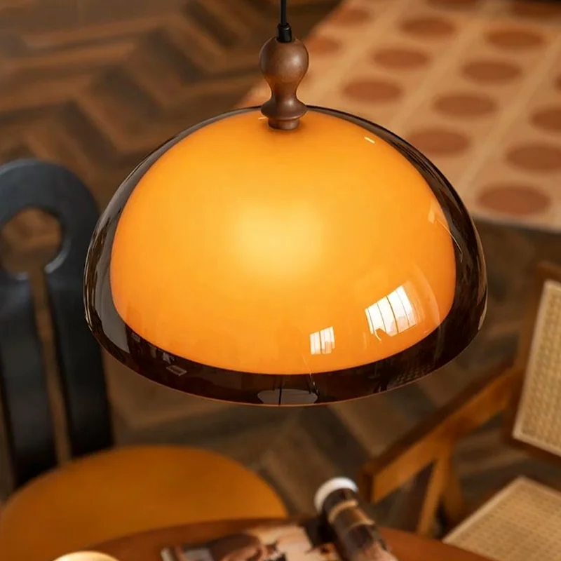 Vintage Braune Pendelleuchte Bauhaus Orange Hängelampe Französische Retro Esstischlampe Café LED Verstellbarer Kronleuchter