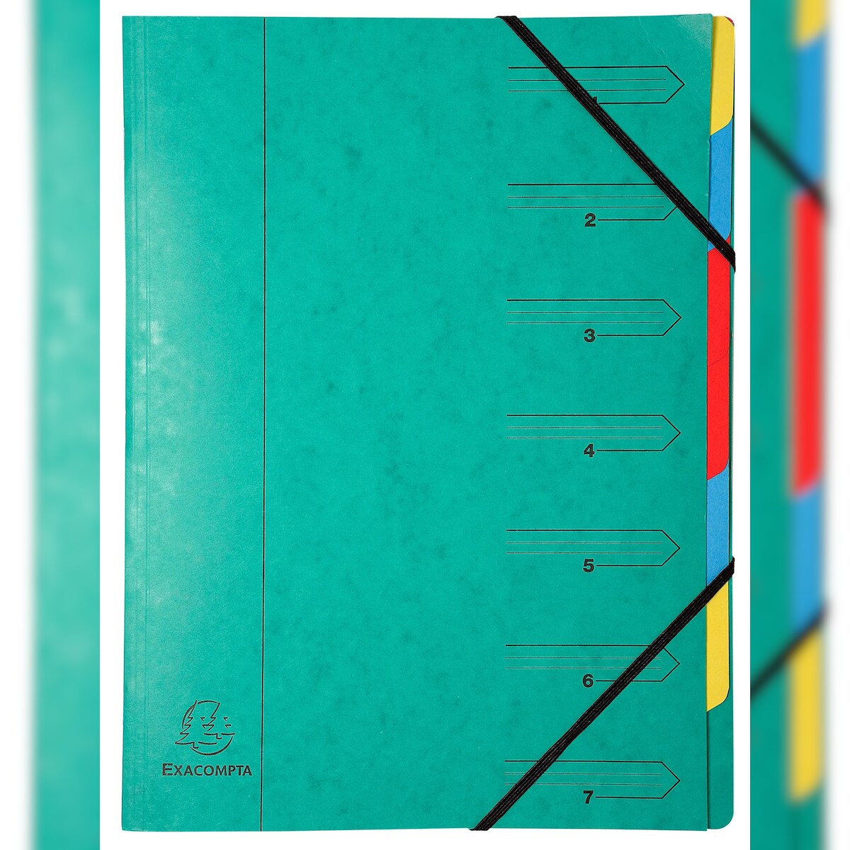 Exacompta 54073E 12x Ordnungsmappe aus Colorspan-Karton 355g/m2 mit Gummizug, 7 Fächern, für Format DIN A4 - Grün Image