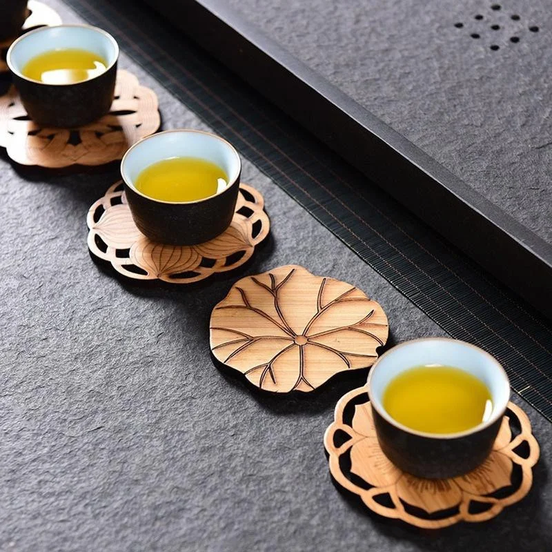 1 Stück Lotus form Untersetzer Matte Holz runde Tasse Tisch matte Tee Kaffeetasse Tischset Home Decoration Küchen zubehör