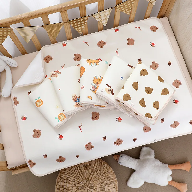 70 * 90 cm Baby-Urinmatte, atmungsaktiv, wasserdicht, waschbar, niedliches Baumwollgarn, bedruckt, Windelunterlage für Neugeborene, geeignet für alle Jahreszeiten Image