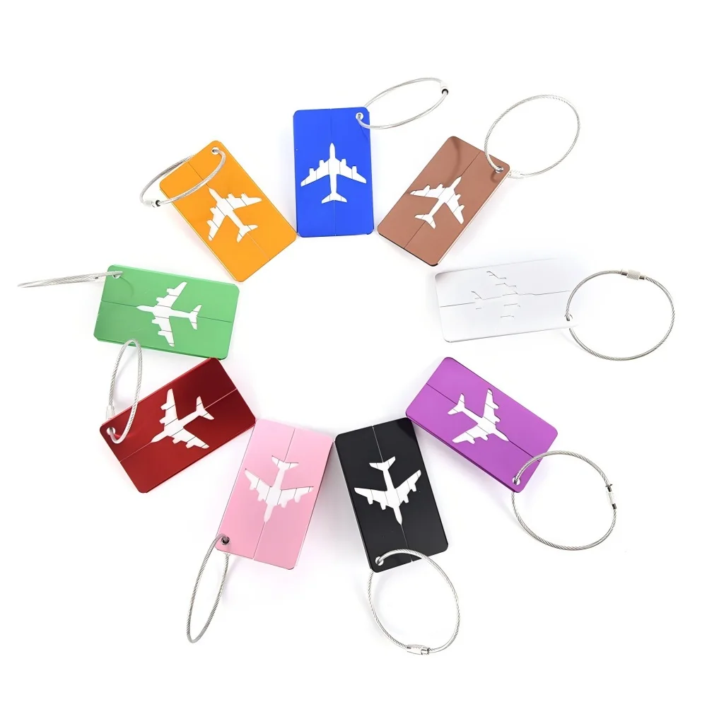 Aluminiumlegierung Reisegepäckanhänger Hängeetikett Kofferanhänger Flugzeug-Namensschild mit ID-Karten Anti-Verlust Einfarbiges Reisezubehör Image