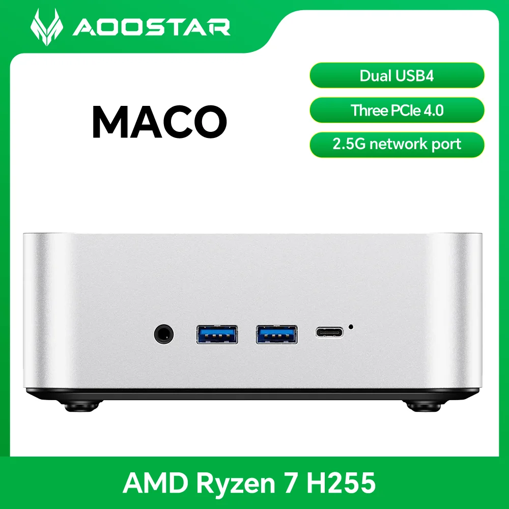 Aoostar MACO AMD Ryzen 7 H255 Mini-PC, Pro 8845HS Mini-Desktop-Computer, Hochleistungs-KI-Mini-Host für Gaming-PCs