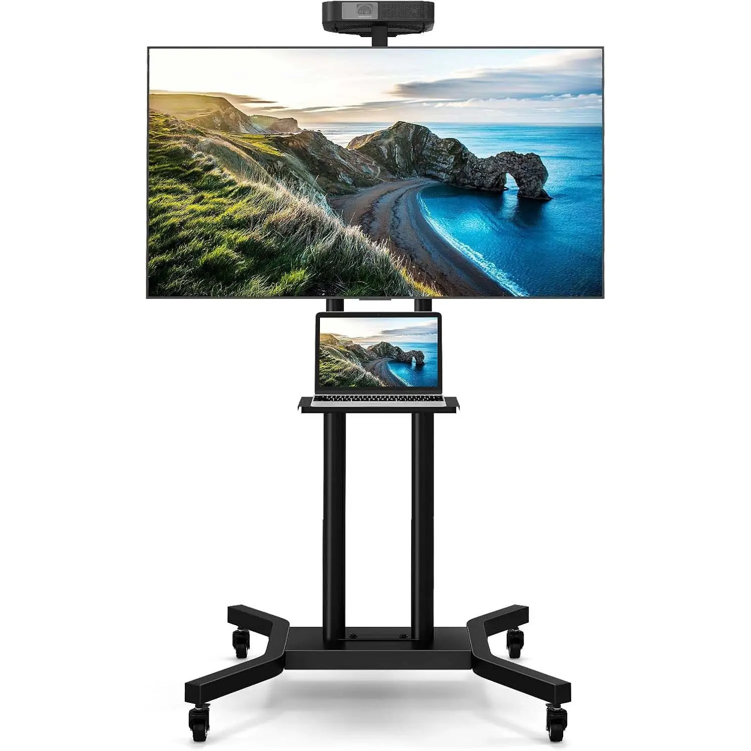 TV-Ständer mit Rollen, TV-Ständer für 32–70 Zoll LCD/LED-Fernseher bis 50 kg, mit höhenverstellbarem Tablett, max. VESA 600 x 400 mm, Schwarz Image