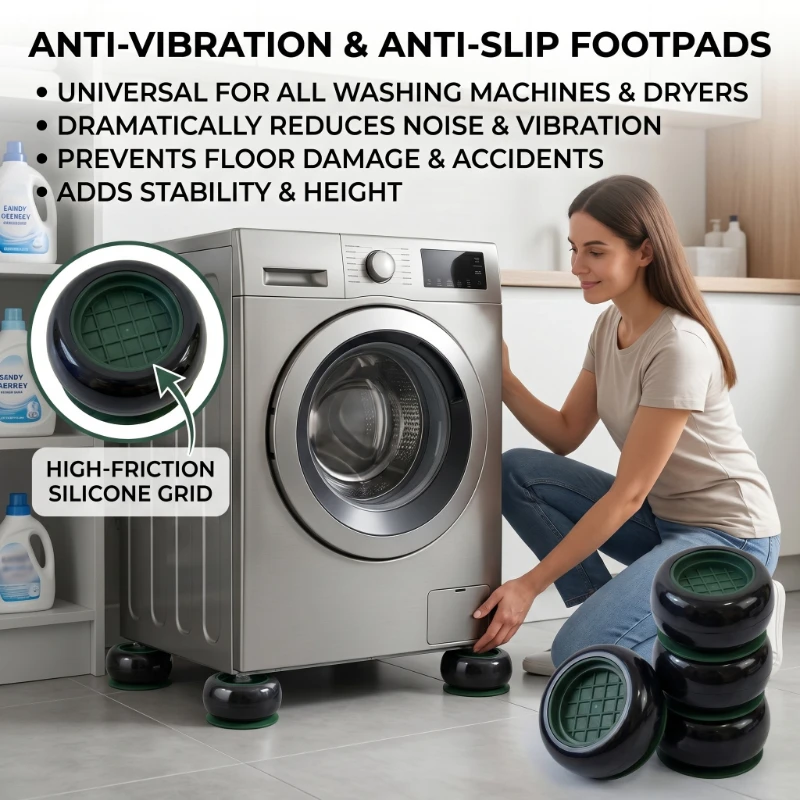 4 Pack of Shockproof Washing Machine Pads - Anti-slip, Shock-absorbing and Noise-reducing Pads for Washing Machine and Dryer Sup
