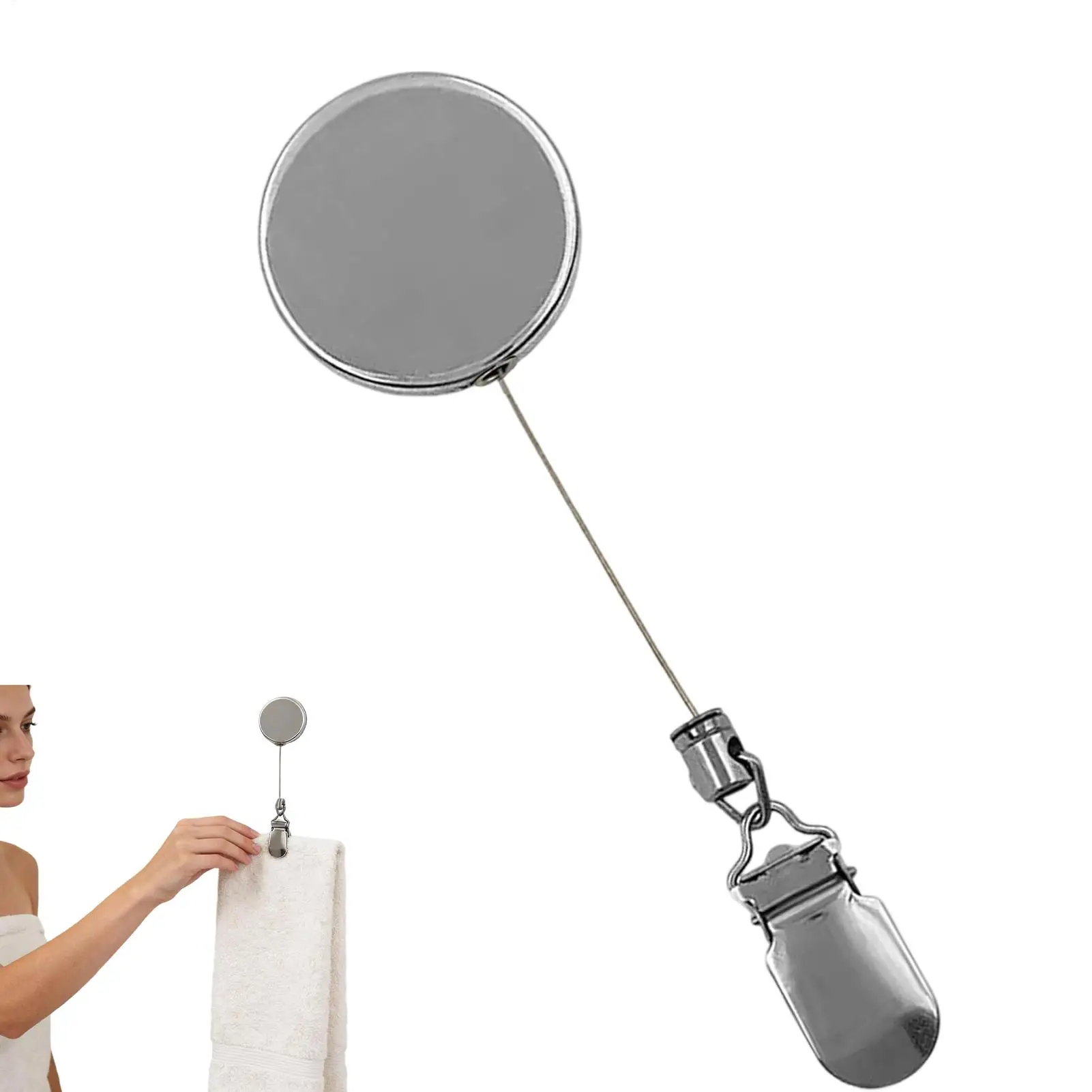 Handtuchhalter mit 60 cm langem, einziehbarem Seil/bohrfreier Klebehaken, Metall-Wandhalterung für Küchenhandtücher Image