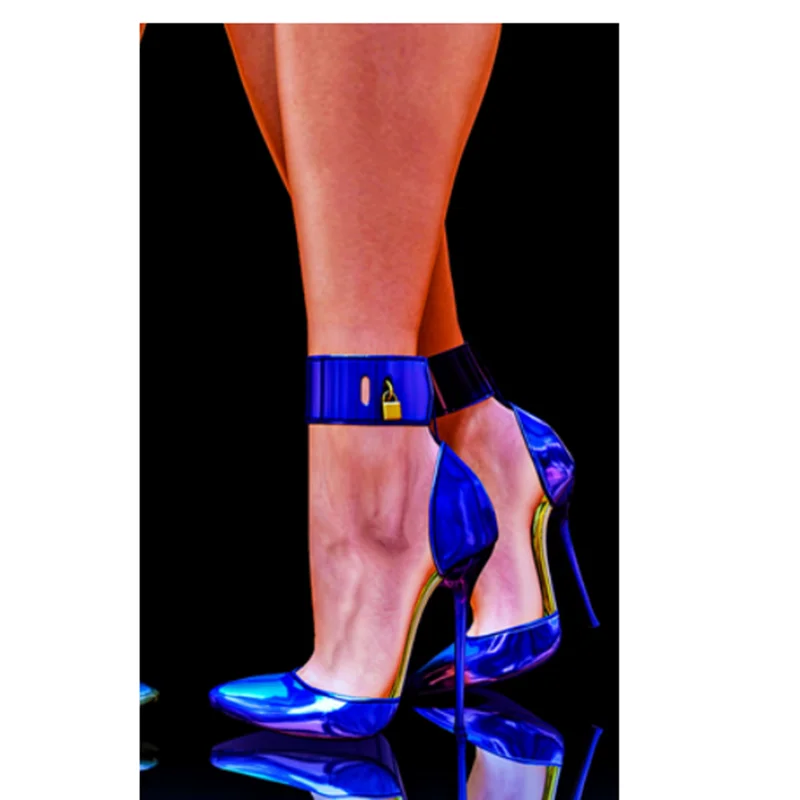 Glitzernde Pumps mit Schloss-Dekor, spitzer Zehenbereich, dünner hoher Absatz, sexy, modisch, cool, Sommer, lässig, große Größe, Damenschuhe, Zapatillas Mujer