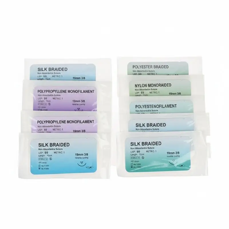 12 Stück Nahtnadeln mit 50mm medizinischem Nylon-Monofilament-Faden für chirurgisches Übungsset, Lehr- und Trainingsmaterial Image
